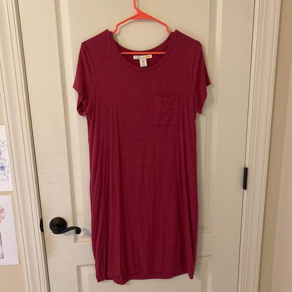 C&C California Red Casual Mini Dress Crew Neck Short Sleeve